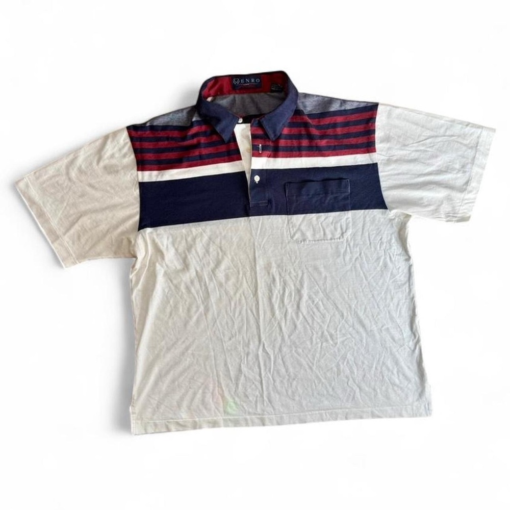 Vintage Enro Men’s Striped Colorblock Polo Shirt | Cotton Blend | XL